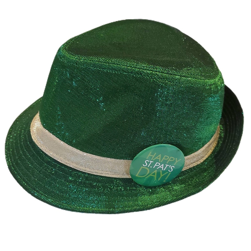 St. Patrick's Day Celtic Kelly Green Festive Fedora Hat With Festive Pin